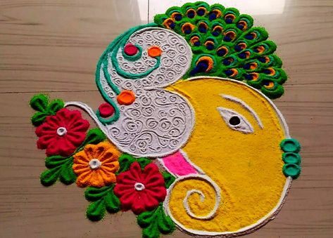 Diwali Decoration Ideas Simple Rangoli Designs Easy, Rangoli Designs Beautiful, Ganesh Rangoli, Rangoli Designs Easy, Indian Rangoli Designs, Rangoli Designs Simple, Easy Rangoli Designs Diwali, Rangoli Designs Latest, New Rangoli