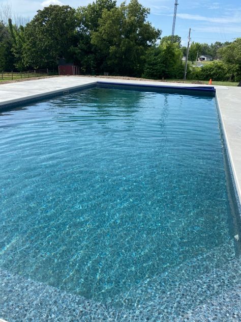 Pool Liners Inground Colors, Gray Pool Liners Inground, Pool Surround Ideas, Vinyl Pool Liners Inground Colors, Pool Tile And Coping, Pool Float Storage Ideas, Pool Liner Colors In Water, Pool Daybed, Pool Upgrades