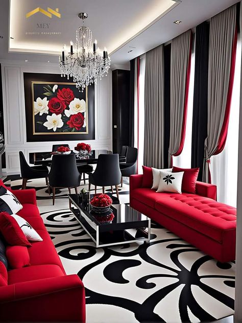 Home Decorating Ideas Living Room, Red Living Room Decor, Living Room Color Combination, Rectangular Living Rooms, Room Color Combination, Glam Living Room, Ideas For Living Room, Living Room Red, Living Room Photos