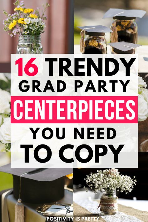 Want to throw the trendiest graduation party ever!? Check out These 16 Trendy Graduation Party Centerpieces You NEED To Copy! these amazing graduation party centerpieces are perfect for any theme and will look amazing! high school, diy, 2020, for girls, high school for girls, college, table decorations, mason jars, DIY, with pictures #girls #DIY #trendy #unique High School Graduation Party Centerpieces, Graduation Party Table Centerpieces, Graduation Party Table Decorations, Grad Party Centerpieces, College Graduation Decorations, Diy Graduation Decorations, Diy Graduation Decorations Party, Graduation Table Centerpieces, Graduation Centerpieces