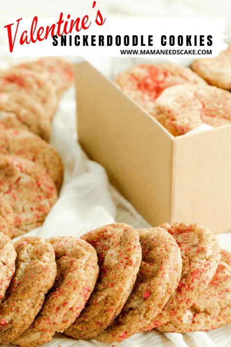 Classic snickerdoodle cookies with a Valentine's Day spin! These cookies are rolled in a cinnamon-sugar mixture and red sanding sugar. #valentinesday #cookies #valentinescookies #cinnamon #vday #cookiegifts #ediblegifts #sprinkles #galentines Celebration Recipes, Chocolate Covered Strawberry Cheesecake, Valentines Recipes Desserts, Keto Pumpkin Pie, Sanding Sugar, Fantastic Recipes, Night Recipes, Snickerdoodle Cookies, Mint Ice Cream