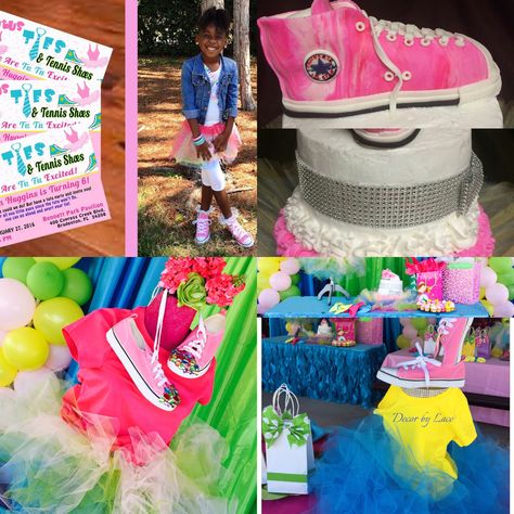 Tutus, Ties and Tennis Shoes Party Theme....decor by Lace Tutu And Tennis Shoes Party Ideas, Spa Party, Tennis Shoes, Quinceanera, Birthday Theme, Diaper Cake, Tennis, Shower, Baby Shower