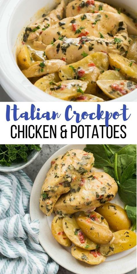 Italian Crockpot Chicken, Top Crockpot Recipes, Crockpot Chicken And Potatoes, Chicken Crockpot Recipes Healthy, Summer Crockpot Recipes, Crockpot Lasagna, Chicken And Potatoes, Italian Herbs, Pot Recipes Easy