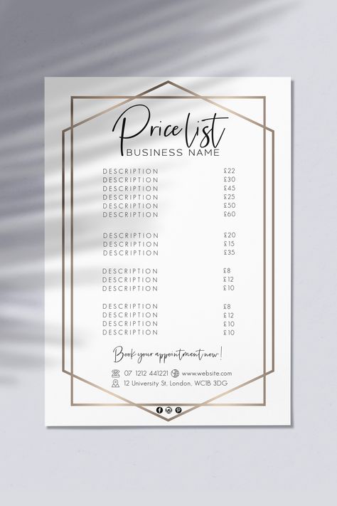 #pricelist #pricesheet #beauty #salon #hair #lashes #servicelist #list #sheet #mockup #feminine #design #typography #template Pricelist Design Templates, Nail Price List, Desain Salon Kuku, Beauty Salon Price List, Nail Salon Interior Design, Nail Salon Interior, Business Branding Design, Price List Design, Esthetician Room Decor