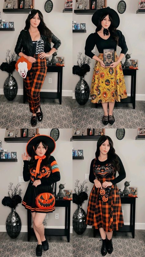 Halloween Outfit For Teacher, Cute Casual Halloween Outfits, Halloween Skirt Outfit, Rock Teacher Outfits, Spooky Clothes Aesthetic, Halloween Fall Outfits For Women, Halloween Office Outfit, Casual Pinup Outfit, Gothabilly Outfits