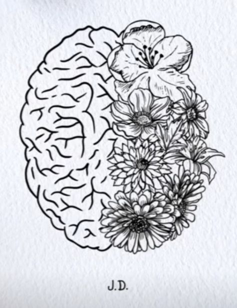 Flower Brain Tattoos, Brain With Flowers Tattoo, Brain With Flowers, Brain Tattoos, Brain Tattoo, Drawing Tattoo, Flowers Tattoo, Flower Tattoos, Tattoo Drawings