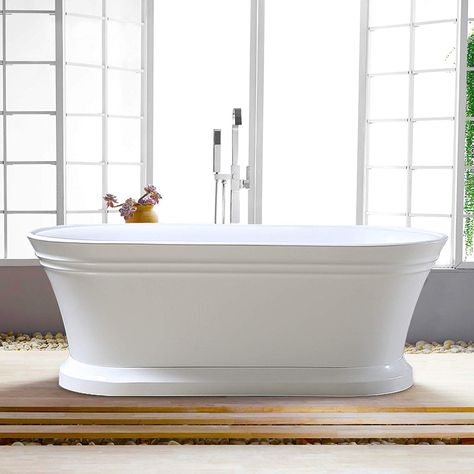 Vanity Art 67-Inch Freestanding White Acrylic Bathtub | Modern Stand Alone Soaking Bathtub with Polished Chrome, UPC Certified, Slotted Overflow & Pop-up Drain - VA6610-L - - AmazonSmile Deep Tub, Vanity Art, Best Bathtubs, Freestanding Bathtub, Acrylic Bathtub, Soaking Bathtubs, Up House, Free Standing Bath, Wood Bridge