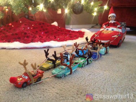 Elf On The Shelf With Cars Toys, Elf With Cars, Elf On The Shelf Cars Ideas, Elf On Shelf Airplane Ideas, Elf On The Shelf Ideas With Scooter, Elf Has Arrived Ideas, Elf On The Shelf Ideas With Hotwheels, Elf Sledding Shelf Ideas, Elf On The Shelf Race Track