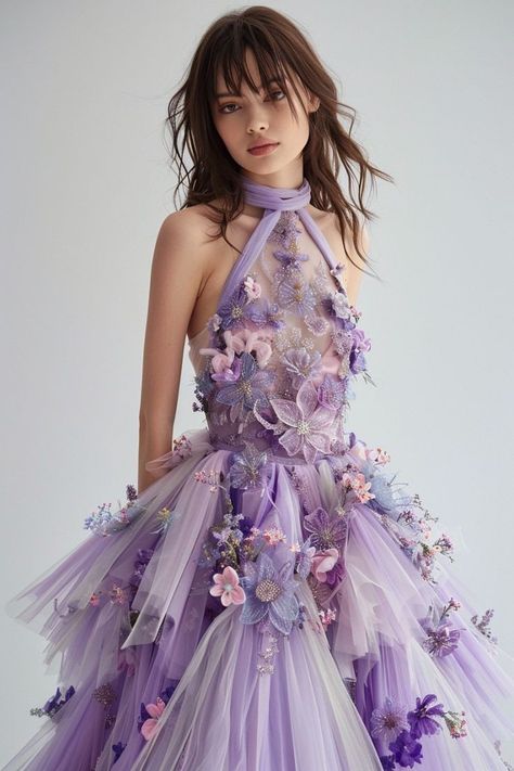 Fairycore Wedding, Butterfly Dresses, Floral Print Prom Dress, Spring Themes, Flower Gown, Haldi Dress, Flowery Dress, Jae Suk, Bridal Nightwear