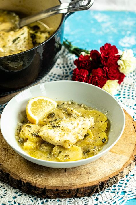 Cod And Potatoes Recipes, Cod Stew, Greek Goodness, Dimitras Dishes, Lemon Fish, Potato Stew, Beef Ragu, Lemon Potatoes, Stewed Potatoes