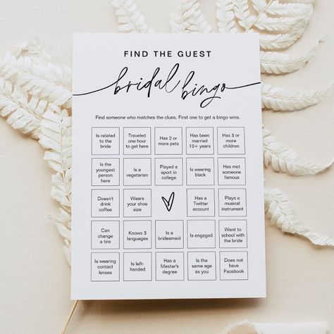 EVERLEIGH Find the Guest Bridal Shower Bingo Game  Invitation | Zazzle Wedding Bingo, Find The Guest, Bridal Shower Bingo, Bridal Bingo, Baby Bingo, Bridal Shower Invitations Templates, Bachelorette Party Invitations, Wedding Vibes, The Guest