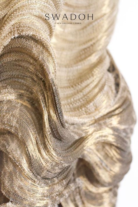 A languid, handwoven and hand-painted, golden metallic textile. Fiber Artist, Textile Designs, Fashion Pieces, Furniture Upholstery, Interior Projects, Luxury Brands, Textile Art, Natural Fibers, Textile Design