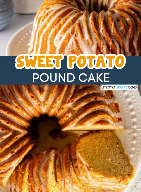 Sweet Potato Pound Cake is a delightful twist on the traditional pound cake recipe, infusing the flavors of sweet potatoes and vanilla into a moist and tender cake. This pound cake recipe is glazed with a sweet orange glaze, adding more flavor to this already delicious cake. Sweet Potato Pound Cake With Rum Glaze, Hennessy Sweet Potato Pound Cake, Honeybun Pound Cake, Williamsburg Orange Cake Recipe, Sweet Potato Pound Cake Recipe, Sweet Potato Bundt Cake, Sweet Yams, Traditional Pound Cake, Sweet Potato Dessert Recipes