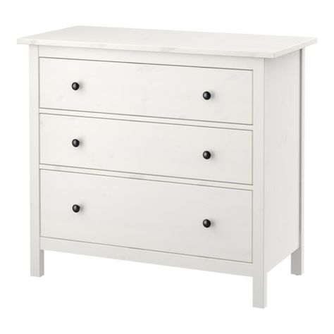 HEMNES 3 drawer chest - white stain - IKEA Commode Shabby Chic, Ikea Duktig, 8 Drawer Dresser, Ikea Furniture Hacks, Ikea Hemnes, Shabby Chic Dresser, 6 Drawer Chest, 3 Drawer Chest, White Chests