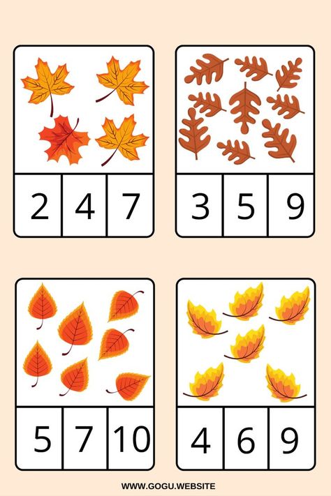 Autumn Kindergarten, Preschool Music Activities, Preschool Crafts Fall, Fall Preschool Activities, Fall Math, Preschool Math Worksheets, Kindergarden Activities, Montessori Toddler Activities, Card Games For Kids