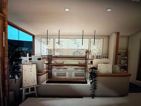 Roblox Cafe, Bloxburg Restaurant, Bloxburg Cafe, Bloxburg City, Bloxburg Interior, Japanese Bakery, Restaurant Layout, Blox Burg, Cafe Counter