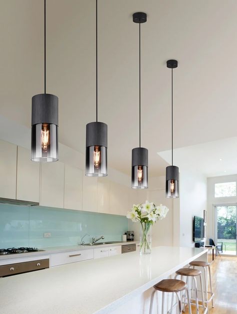 Modern Kitchen Pendants, Modern Kitchen Lighting, Hanging Lights Kitchen, Open Plan Kitchen Living Room, Kitchen Pendant, Kitchen Ceiling Lights, Kitchen Island Lighting Pendant, Kitchen Ceiling, Kitchen Lights