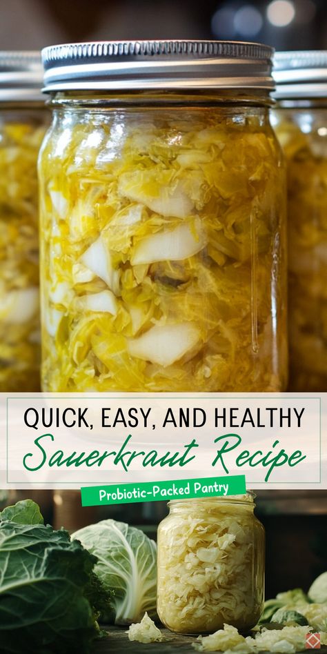 Discover the easiest way to make homemade sauerkraut with this fast recipe! Full of probiotic benefits, it’s a healthy and delicious addition to your pantry. Save this pin for a quick, gut-friendly canning project. Making Sauerkraut Homemade, Sour Kraut Recipe, How To Make Sauerkraut, Easy Sauerkraut, Easy Sauerkraut Recipe, St Patrick Day Snacks, Making Sauerkraut, Sauerkraut Recipe, Homemade Sauerkraut