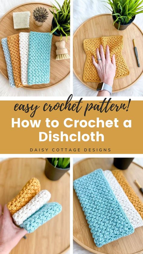 Free Crochet Dishcloth Patterns, Free Crochet Dishcloth, Daisy Cottage Designs, Crochet Washcloth Free Pattern, Crochet Washcloth Free, Crochet Dish Cloth Free Pattern, Crochet Washcloths, Dishcloth Patterns Free, Crochet Washcloth Pattern