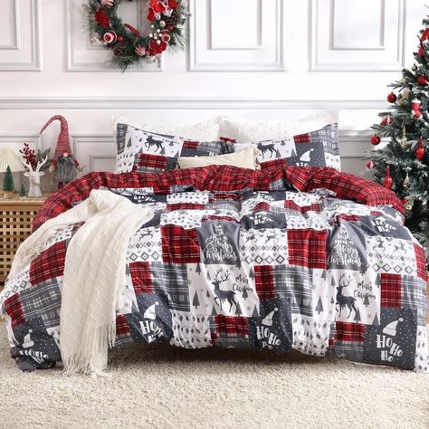 Red Duvet, Cold Christmas, Christmas Duvet Cover, Christmas Duvet, Linen Comforter, Red Duvet Cover, Flannel Duvet Cover, Christmas Patchwork, Christmas Elements