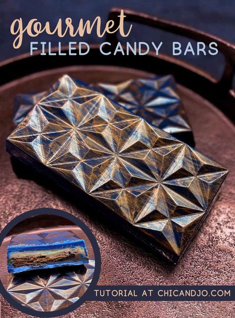 Gourmet Filled Chocolate Candy Bars | Chica and Jo Chocolate Fillings Candy, Stuffed Chocolate Bar Recipe, Chocolate Bar Filling Ideas, Decorated Chocolate Bars, Chocolate Bar Filling, Gourmet Chocolate Bars, Chocolate Bar Recipes Homemade, Artisan Chocolate Bars, Knafeh Chocolate Bar