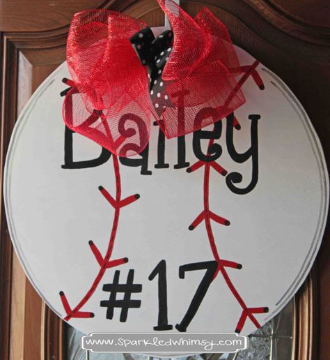 Personalized Baseball Door Hanger/Sign by SparkledWhimsy on Etsy, $35.00 Softball Door Hanger, Baseball Decor, Door Hangers Diy, Custom Softball, Summer Door Hanger, Hand Painted Wood Sign, Wooden Door Hangers, Burlap Bows, Painted Wood Signs