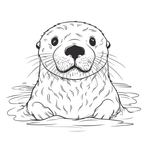 Drawing In Water, Cute Otter Drawing, Cute Otters Drawing, Otter Drawing, Template Drawing, Wave Drawing, Cute Otter, Otters Cute, Drawing Template