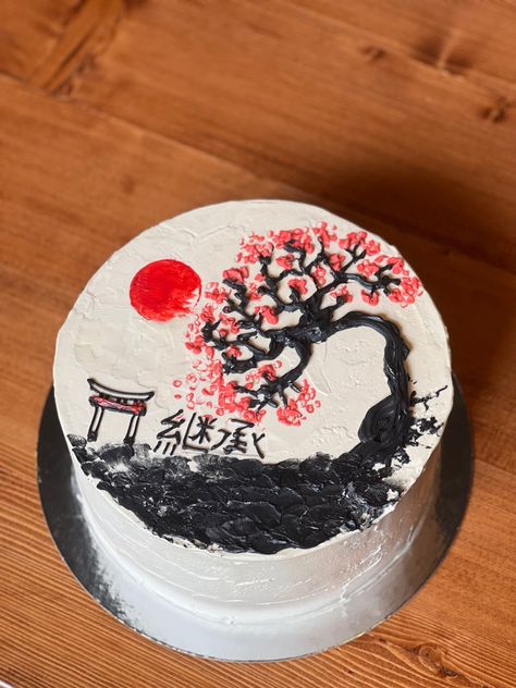 Sakura Sakura Birthday Cake, Japanese Cake Decoration, Japanese Birthday Cake, Sakura Cake, Garden Theme Cake, Japan Cake, Sakura Painting, Sun Cake, Torte Decorate