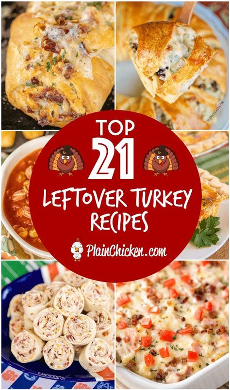 Top 21 Leftover Turkey recipes - recipes to help use up all that leftover holiday turkey. Something for everyone. You can make several of the recipes and freezer for a quick meal later. #turkey #leftovers Easy Leftover Turkey Recipes, Leftover Turkey Casserole, Turkey Soup Recipe, Thanksgiving Leftover Recipes, Turkey Casserole, Thanksgiving Turkey Leftovers, Crockpot Turkey, Leftover Turkey Recipes, Baked Turkey