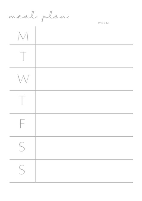 Minimalist Meal Plan| Printable Weekly Meal P Meal Prep Binder, Meal Prep For The Week List, Meal Prep Layout, Weekly Menu Printable, Meal Prep Simple, Weekly Dinner Planner, Ipad Templates, Simple Meal Plan, Meal Planing