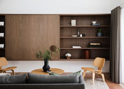 Living | A Mid-Century Revival Living Room by Studio Prineas | Est Living | Interiors, Architecture, Designers & Products Studio Prineas, Eames Furniture, Custom Window Seat, Walnut Timber, Est Living, Red Brick House, Iconic Furniture, Kitchen Benches, Design Magazine