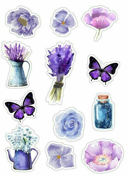 Homemade Stickers, Tumblr Stickers, Scrapbook Stickers Printable, 수채화 그림, Flowers And Butterflies, Bullet Journal Stickers, Floral Stickers, Bullet Journal Doodles, Kawaii Stickers