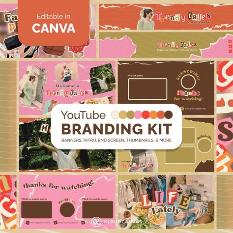 YouTube branding kit with fashion magazine cutouts. Includes banners, thumbnails, and logo. Perfect for creators of all levels. #youtubebranding #youtubecreator #youtubethumbnails . #Youtube_Overlay #Yt_Banner #Youtube_Branding_Kit #Fresh_Branding Youtube Overlay, Yt Banner, Youtube Branding Kit, Fresh Branding, Cutout Letters, Aesthetic Influencer, Miniature Youtube, Youtube Background, Youtube Branding