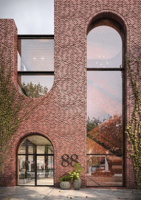 Brick Architecture, Brick Facade, Design Exterior, Building Facade, Arched Windows, Brick Building, Architecture Exterior, Facade Architecture, Futuristic Architecture