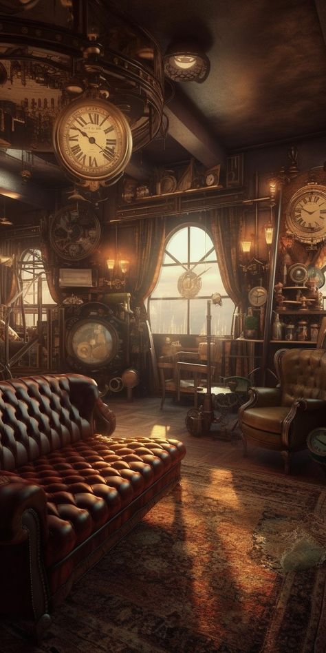 Steampunk Workshop, Steampunk Interior, Steampunk City, Steampunk Aesthetic, Steampunk House, Fantasy House, Fantasy City, Steampunk Design, Fantasy Places