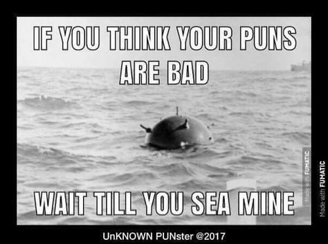 If you think your puns are bad, wait till you sea mine. Awful Puns, Funniest Pics, Punny Puns, Reddit Funny, Visual Puns, Love Puns, Bad Puns, Bad Jokes, Funny Puns