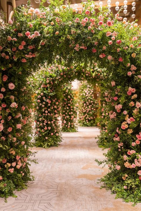 PINK AND PEACH LUXE WEDDING AT WALDORF ASTORIA LAS VEGAS — Las Vegas Wedding Planner Andrea Eppolito Floral Ceiling Installation, Custom Dance Floor, Peach Color Palette, Hotel Flower Arrangements, Wedding Ceremony Decorations Indoor, Pastel Wedding Decorations, Wedding Church Decor, Wedding Las Vegas, Hotel Flowers