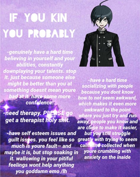 Shuichi Saihara Kinnie Bingo, Shuichi Saihara Icon, Kinnie Bingo, Shuichi Saihara, Self Esteem Issues, Danganronpa Game, Kin List, Danganronpa Memes, Danganronpa 3