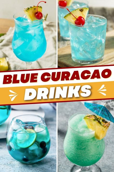 These blue Curacao drinks are so pretty and fun! From margaritas to blue Mondays to the rainbow paradise, take a tropical cocktail trip. Malibu Blue Curacao, Drinks With Blue Curacao, Blue Curacao Recipe, Curacao Cocktail, Cocktails With Blue Curacao, Blue Margarita Recipe, Curacao Drink, Blue Curacao Drinks, Limoncello Drinks