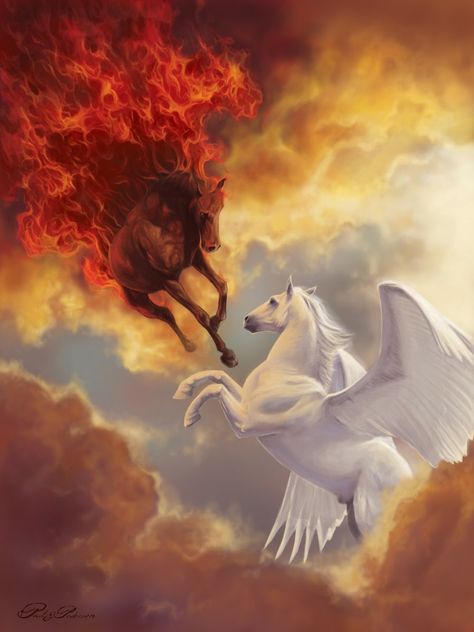 Fire vs. Light by www-PaulPederson-com.deviantart.com on @deviantART White Horses, The Sky, Horses, Red, White