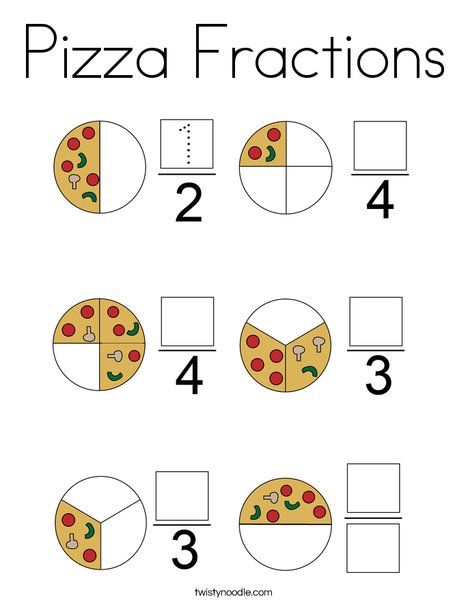 Pizza Fractions Coloring Page - Twisty Noodle Fractions For Kids, Pizza Fractions, Math Fractions Worksheets, Twisty Noodle, Fraction Activities, Math Charts, Preschool Math Worksheets, Worksheets For Kindergarten, 1st Grade Math Worksheets