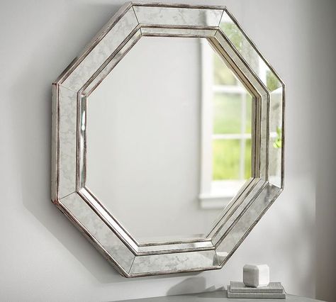 Octagon Wall Mirror House Of Mirrors, Mirror Pottery Barn, Wall Mirrors With Storage, Mirror Pottery, Octagon Mirror, Mirror Wall Collage, Tall Wall Mirrors, Wall Mirrors Entryway, Oversized Wall Mirrors