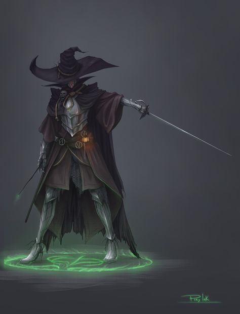 Witch Knight Dnd, Evil Wizard Character Design, Eldritch Knight Character Art, Dark Fantasy Wizard, Dark Wizard Fantasy Art, Fantasy Wizard, Pathfinder Character, Fantasy Heroes, Knight Art