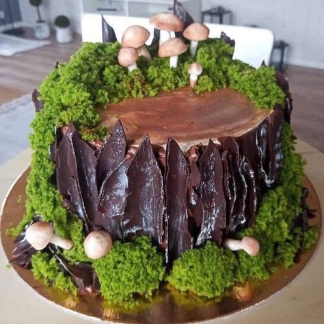 Forest Cake Ideas, Nature Birthday Cake, Earthy Cake, Forest Birthday Cake, Woodsy Cake, Woodland Cakes, Moss Cake, Tree Stump Cake, Nature Cake