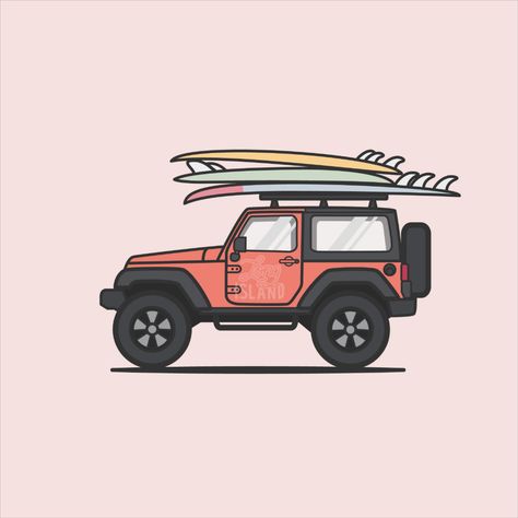 An ode to the abundance of Jeep's on Long Island and the adventures they take us on. Jeep Illustration Art, Small Jeep Tattoo, Jeep Painting Canvas, Cartoon Jeep Drawing, Jeep Wrangler Drawing, Jeep Painting, Jeep Graphics, Kenya Recipes, Jeep Illustration