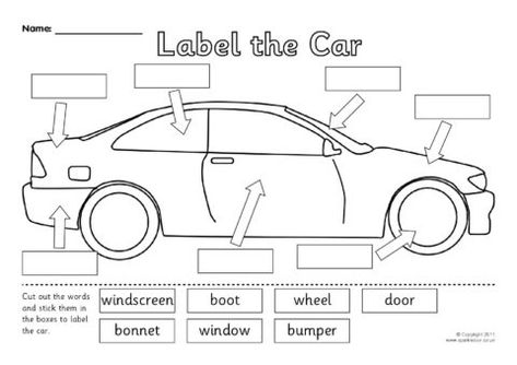 Label the Car Set (SB4299) - SparkleBox Parts Of A Car Worksheet, Parts Of A Car Preschool, Cars Preschool, Junior English, Islamic Study, Preschool Labels, Road Trip Theme, Car Activities, Car Rally