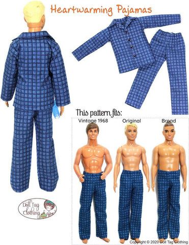 Doll Tag Clothing Heartwarming Pajamas for 12" Fashion Dolls Diy Ken Clothes, Diy Ken Doll Clothes, Ken Clothes, Sewing Barbie Clothes, Barbie Sewing Patterns, Barbie Doll Clothing Patterns, Diy Barbie Clothes, Doll Clothes Patterns Free, Barbie Family