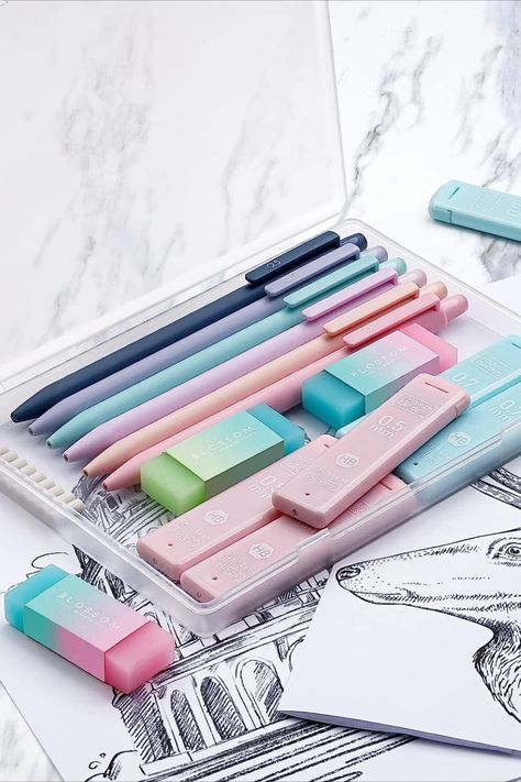 Beautifule & Cute Pastel Mechanical Pencil Set, 6PCS Pastel Mechanical Pencils 0.5mm & 0.7mm with 360PCS HB Pencil Leads, 3PCS Erasers and 9PCS Eraser Refills, Aesthetic Mechanical Pencils for Girls Writing!! Mechanical Pencils Aesthetic, Pastel Mechanical Pencils, Unicorn Piggy Bank, Back To School Stuff, Birthday Return Gifts, Hb Pencil, Writing Office, Led Pencils, Writing Essentials