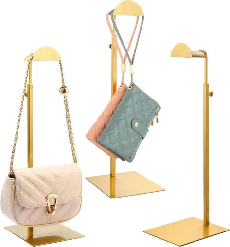 Amazon.com: KDYZS+ Purse Display Stand, 3 Pack Gold Purse Stands for Display Stainless Steel Handbag Display Stand Adjustable Bag Display Stand Holder Anti-fingerprint for Retail, Boutiques, Commercial, Store : Home & Kitchen Purse Rack, Purse Display, Handbag Display, Purse Boutique, Gold Purse, Purse Holder, Best Purses, Bag Display, Heavy Bags