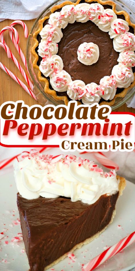 Peppermint Cream Pie Recipe, Peppermint Cream Pie, Xmas Recipes, Favorite Pie Recipes, Peppermint Extract, Peppermint Cream, Holiday Baking Recipes, Cake Mug, Chocolate Cream Pie